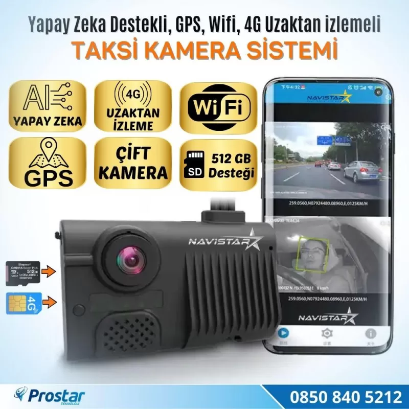 Uzaktan izlemeli 2 Kameralı Wifi GPS 4G Yapay Zeka destekli Akıllı Dashcam Taksi Kamera Sistemi — kod T12-S21 — görsel 2