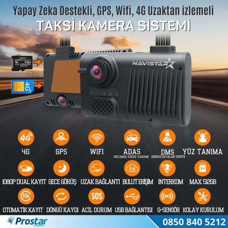 Uzaktan izlemeli 2 Kameralı Wifi GPS 4G Yapay Zeka destekli Akıllı Dashcam Taksi Kamera Sistemi — kod T12-S21 — görsel 3