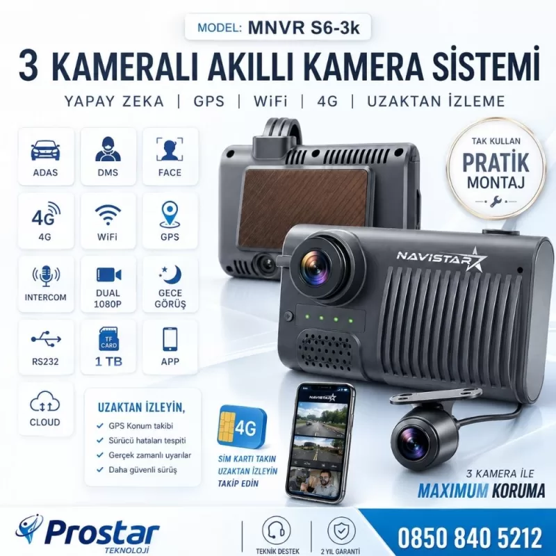 Uzaktan izlemeli 3 Kameralı Wifi GPS 4G Yapay Zeka destekli Akıllı Dashcam Taksi Kamera Sistemi — kod T12-S61