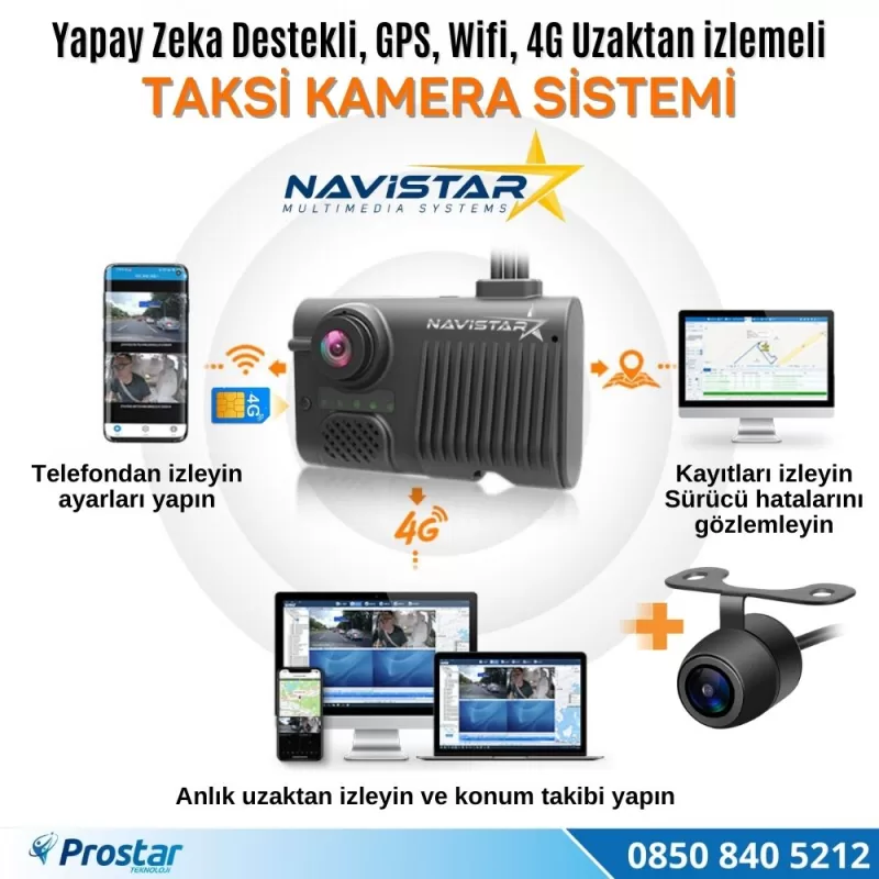 Uzaktan izlemeli 3 Kameralı Wifi GPS 4G Yapay Zeka destekli Akıllı Dashcam Taksi Kamera Sistemi — kod T12-S61 — görsel 2