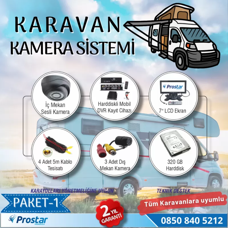 Karavan Kamera Seti Kayıtlı Harddiskli 320 Gb Dahil 4 Kameralı Ekranlı Tak Kullan Set — kod ProKaravanSet1