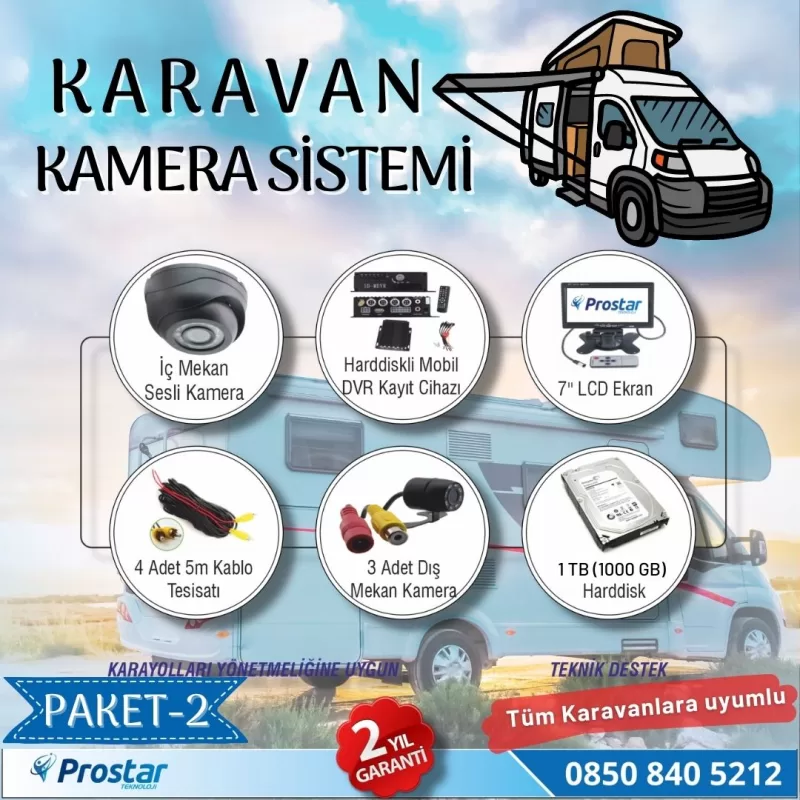Karavan Kamera Seti Kayıtlı Harddiskli 1 Tb Dahil 4 Kameralı Ekranlı Tak Kullan Set — kod ProKaravanSet2