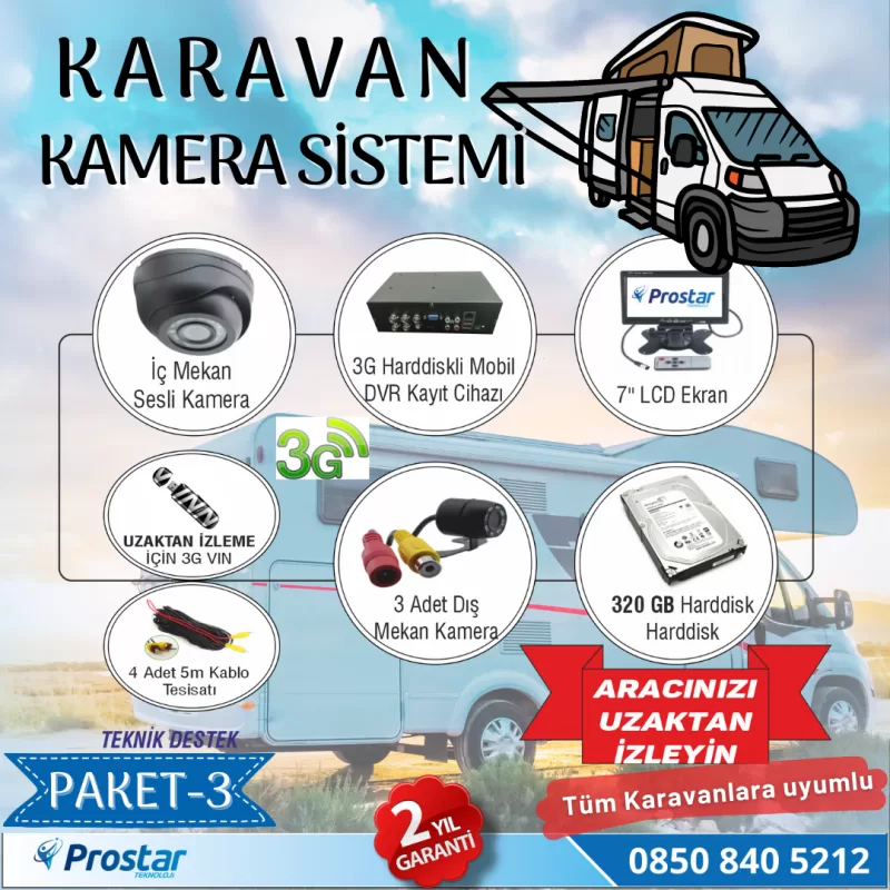 Uzaktan Takipli Karavan Kamera Sistemi Seti Kayıtlı Harddiskli 320 Gb Dahil 4 Kameralı Ekranlı — kod ProKaravanSet3