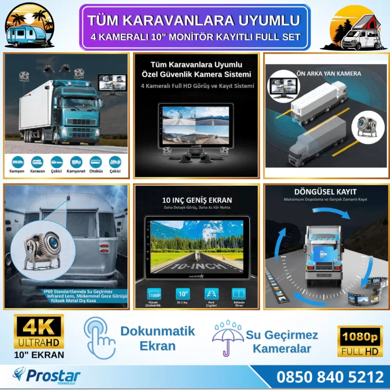 Karavan Kamera Seti 4 Kameralı 10 Inç Dokunmatik Ekranlı 256 Gb Sd Destekli Tak Kullan — kod 2968K — görsel 5