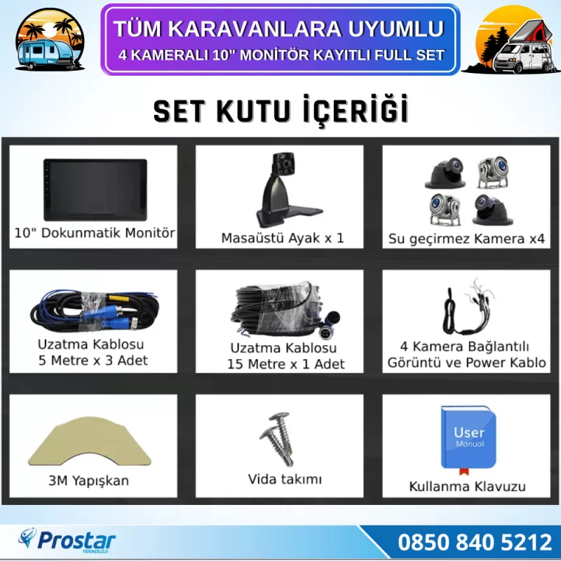 Karavan Kamera Seti 4 Kameralı 10 Inç Dokunmatik Ekranlı 256 Gb Sd Destekli Tak Kullan — kod 2968K — görsel 7