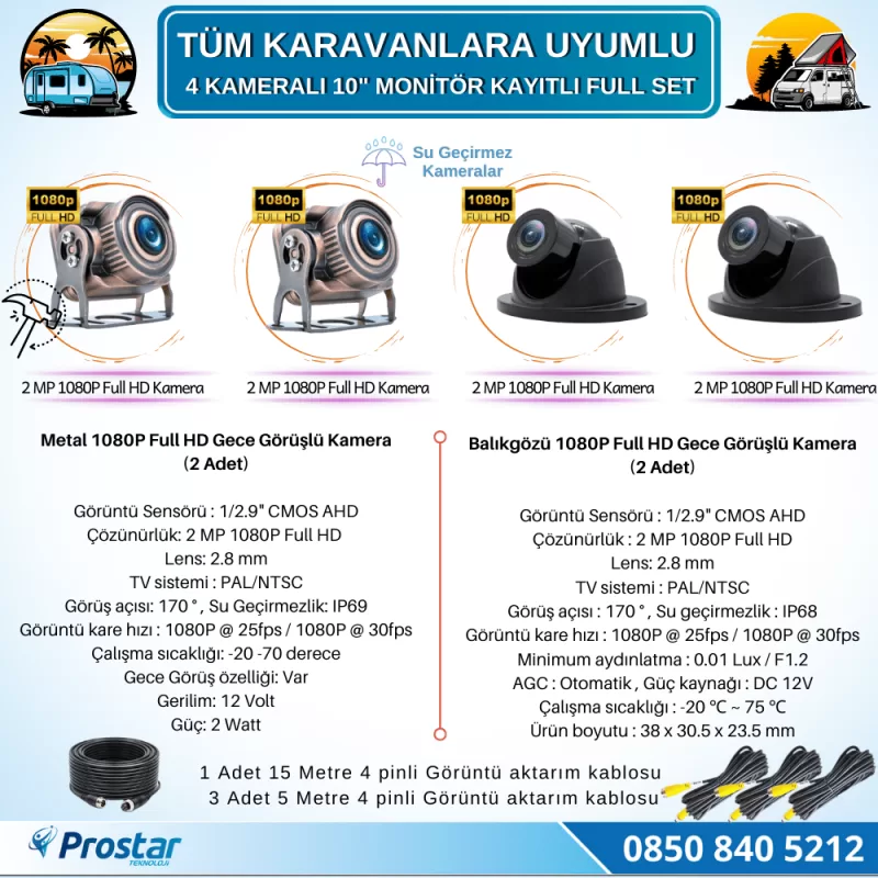 256 Gb Sd Dahil Karavan Kamera Seti 4 Kameralı 10 Inç Dokunmatik Ekranlı Tak Kullan — kod 2968KSD256Dahil — görsel 3