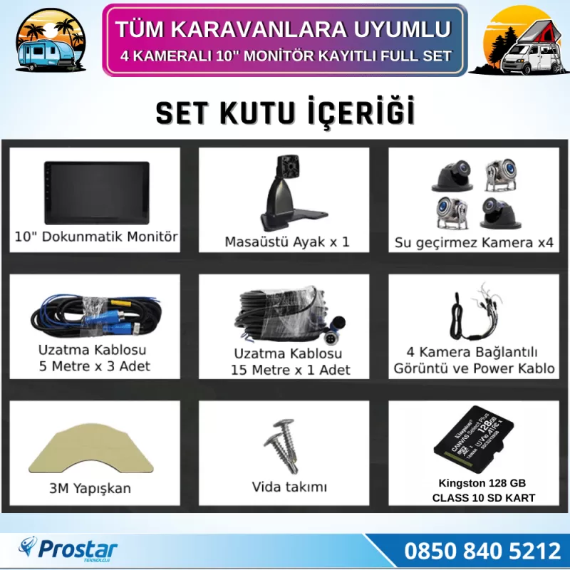 Karavan Kamera Seti 128 Gb Sd Dahil 4 Kameralı 10 Inç Dokunmatik Ekranlı Tak Kullan — kod 2968KSD128Dahil — görsel 7
