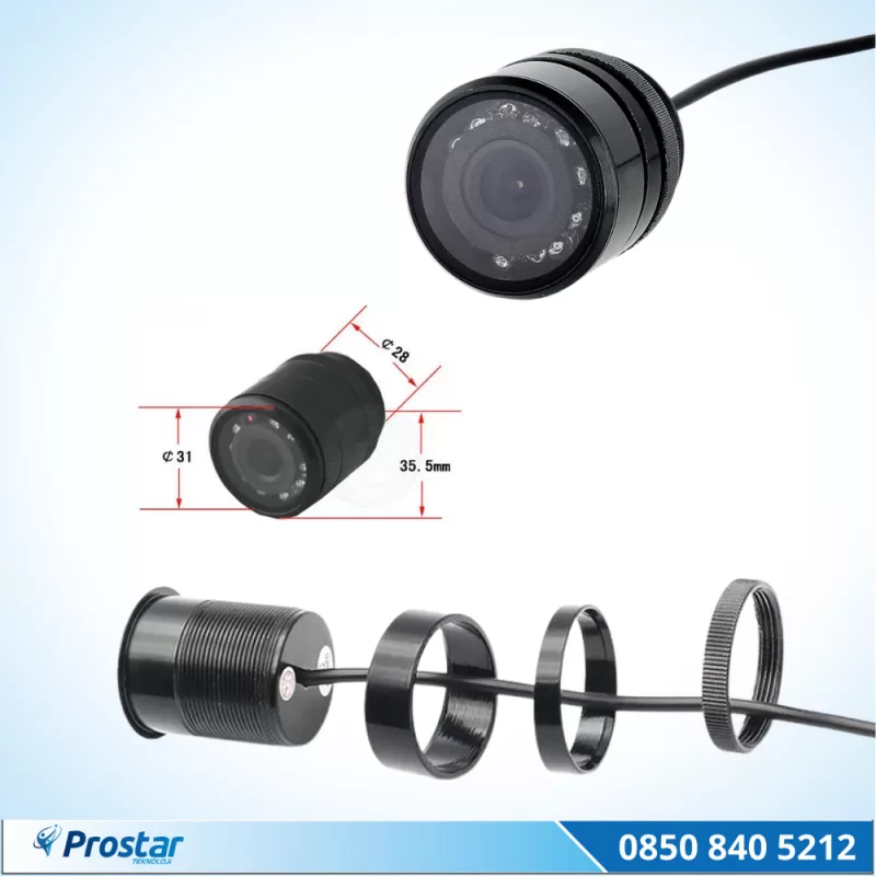 Gece Görüşlü 28 Mm Vidalı Hd 9 Led Işıklı Geri Görüş Kamerası — kod 1255 — görsel 2