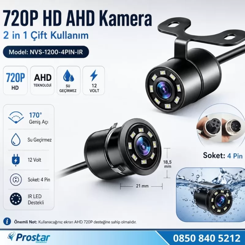 Navistar Ahd 720P 4 Pin Soketli Beyaz Ledli Kelebek Ve Tampon Uyumlu 6 Mt 4 Pin Kablolu Kamera — kod NVS-1200-4PIN-IR