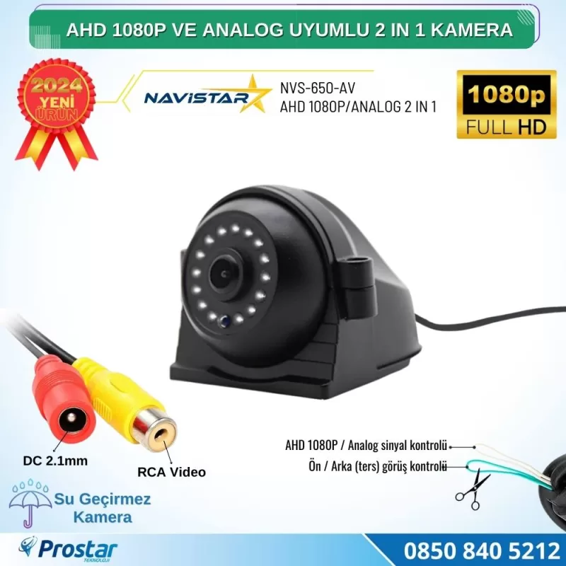 Metal Kasa AHD 1080P ve Analog Pal Çevirilebilir Gece Görüşlü Yan, Ön ve Arka Uyumlu Full HD Kamera — kod NVS-650-AV — görsel 2