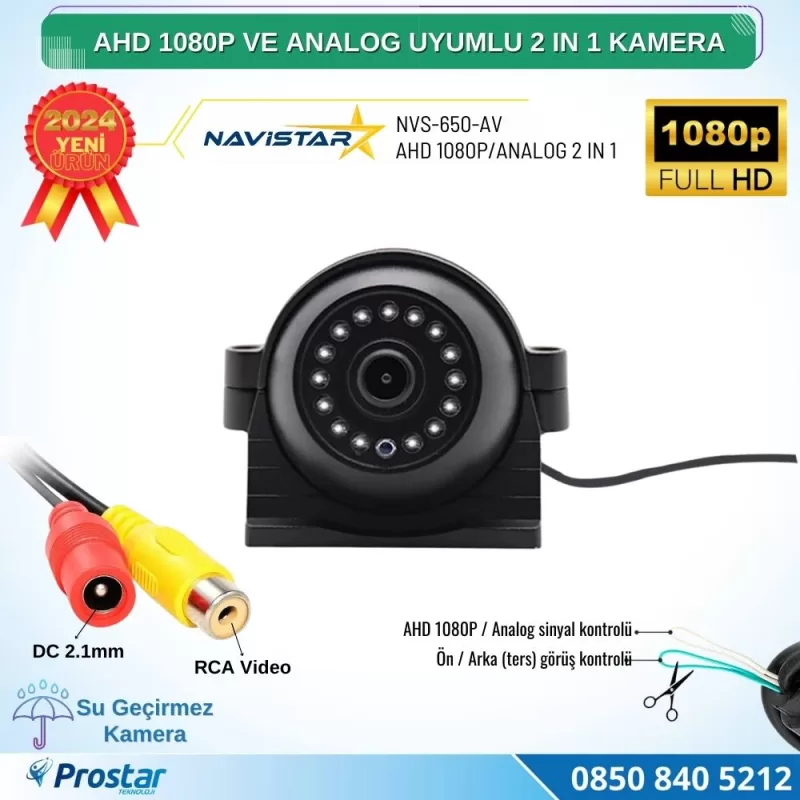 Metal Kasa AHD 1080P ve Analog Pal Çevirilebilir Gece Görüşlü Yan, Ön ve Arka Uyumlu Full HD Kamera — kod NVS-650-AV — görsel 3