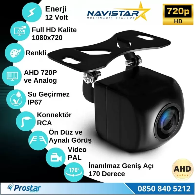 Balıkgözü AHD 720P ve Analog Çevirilebilir 170 Derece Geniş Açılı Geri Görüş Kamerası — kod NVS-170-HD — görsel 3