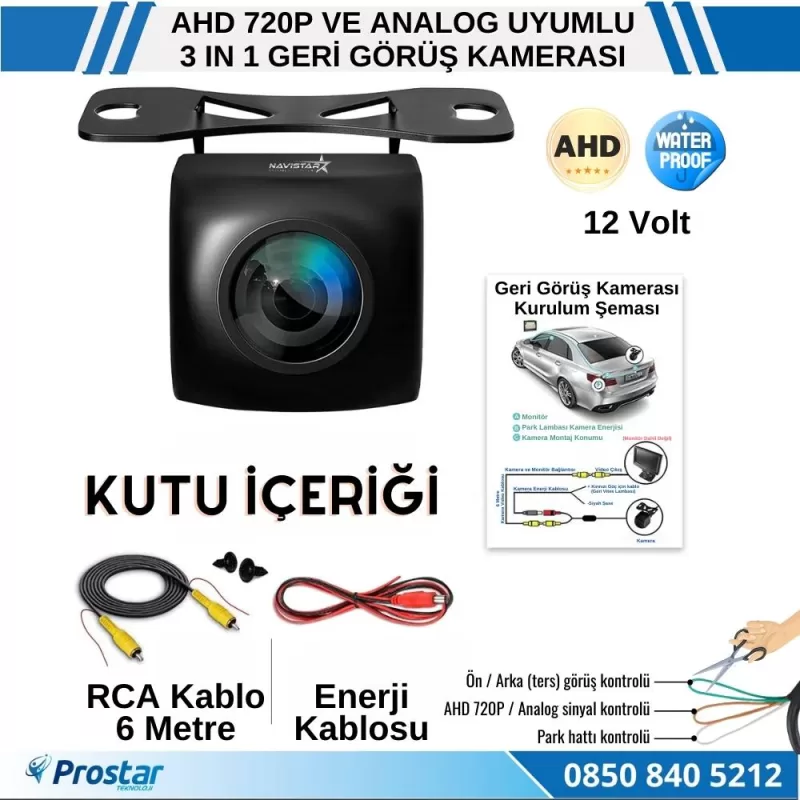 Balıkgözü AHD 720P ve Analog Çevirilebilir 170 Derece Geniş Açılı Geri Görüş Kamerası — kod NVS-170-HD — görsel 4