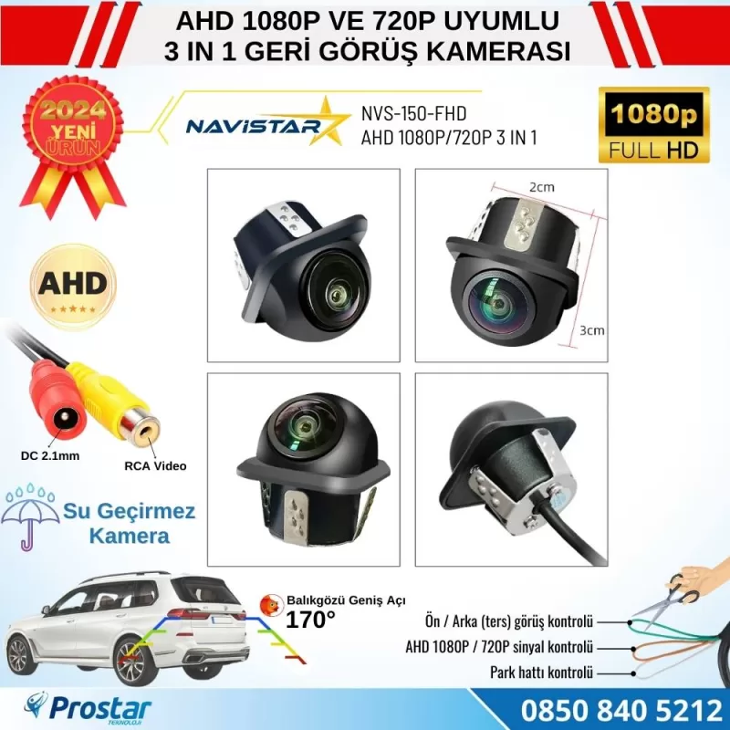 AHD 1080P ve 720P Çevrilebilir 170 Derece Balıkgözü Geniş Açılı  Geri Görüş Kamerası — kod NVS-150-FHD — görsel 3