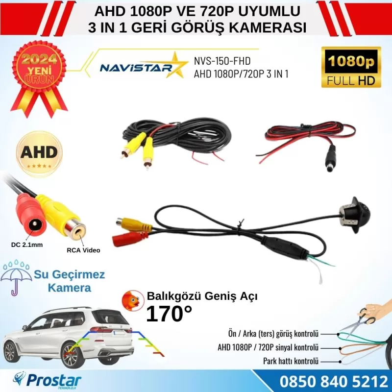 AHD 1080P ve 720P Çevrilebilir 170 Derece Balıkgözü Geniş Açılı  Geri Görüş Kamerası — kod NVS-150-FHD — görsel 4