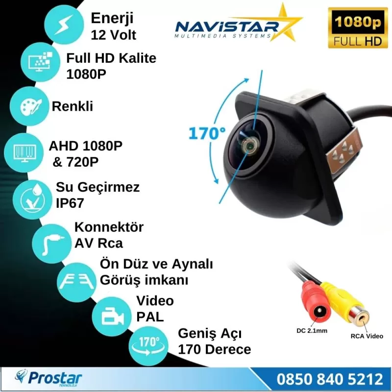 AHD 1080P ve 720P Çevrilebilir 170 Derece Balıkgözü Geniş Açılı  Geri Görüş Kamerası — kod NVS-150-FHD — görsel 5