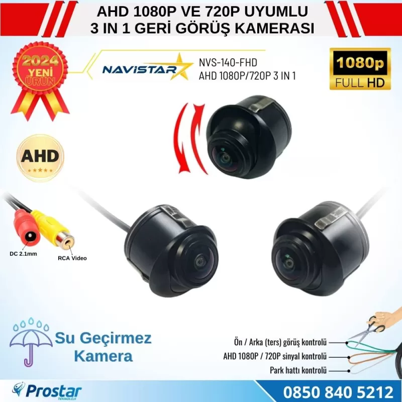 Ayarlanabilir Başlıklı AHD 1080P ve 720P Çevrilebilir Geri Görüş Kamerası — kod NVS-140-FHD