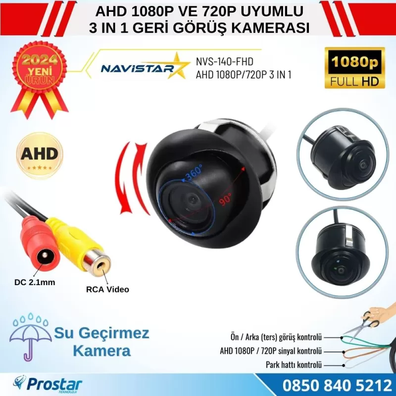 Ayarlanabilir Başlıklı AHD 1080P ve 720P Çevrilebilir Geri Görüş Kamerası — kod NVS-140-FHD — görsel 2