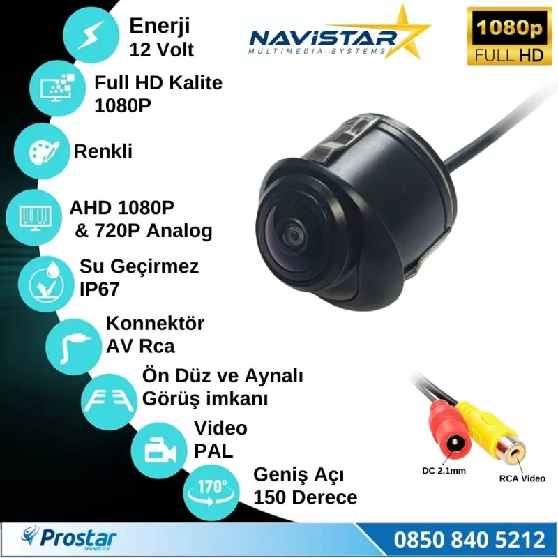 Ayarlanabilir Başlıklı AHD 1080P ve 720P Çevrilebilir Geri Görüş Kamerası — kod NVS-140-FHD — görsel 3