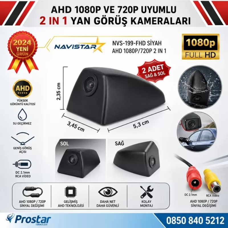 Yan Araç Kamerası AHD 1080P ve 720P Full HD Mini (Siyah) Özel Tasarım — kod NVS-199-FHD-Siyah