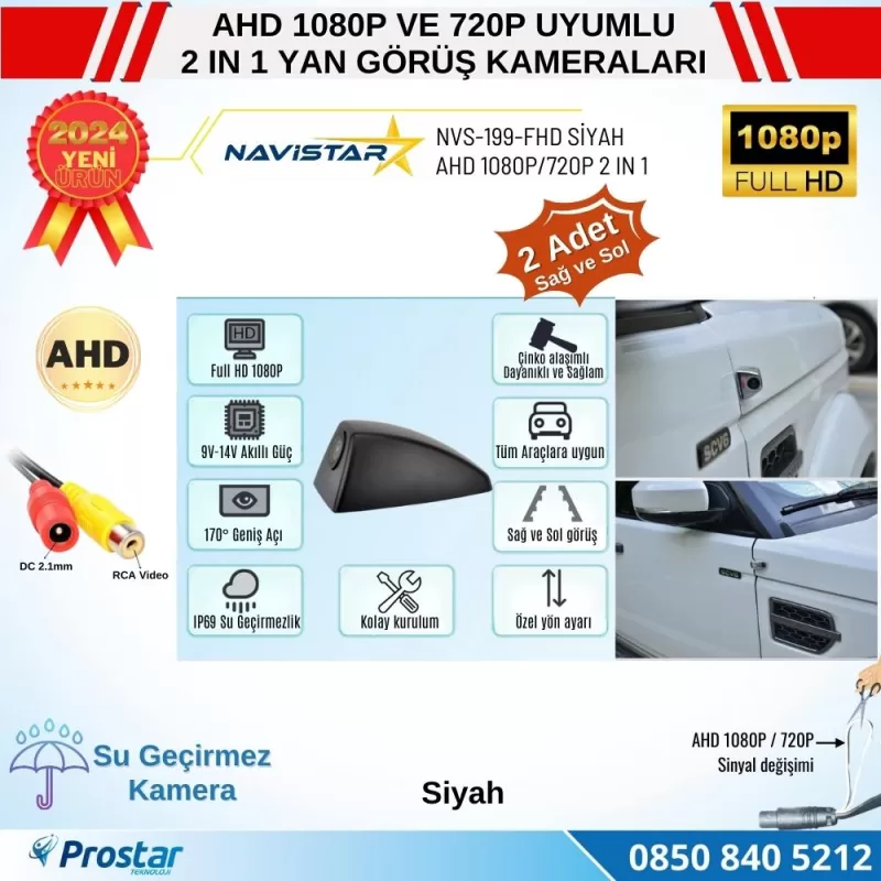 Yan Araç Kamerası AHD 1080P ve 720P Full HD Mini (Siyah) Özel Tasarım — kod NVS-199-FHD-Siyah — görsel 4