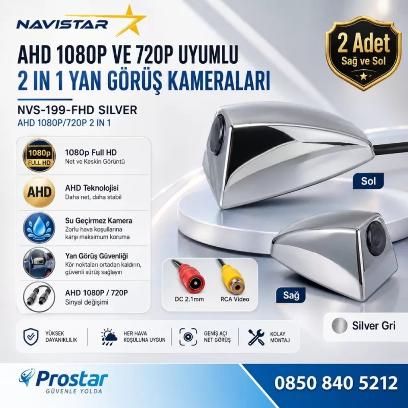 Yan Araç Kamerası AHD 1080P ve 720P Full HD Mini (Silver Gri) Özel Tasarım — kod NVS-199-FHD-Silver