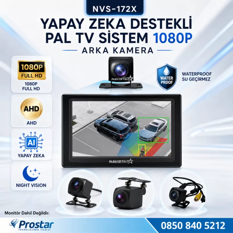 Yapay Zeka Özellikli Arka Görüş Kamerası AHD 1080p Pal Sesli ikazlı DC 12V — kod NVS-172X