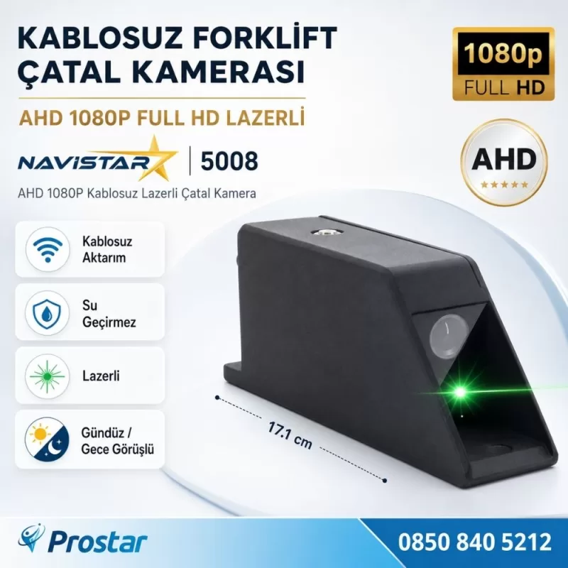 Kablosuz Lazerli Forklift Çatal Kamerası AHD 1080P Full HD Mıknatıslı Su Geçirmez Gece Görüşlü Tekli Kamera — kod NVS-5008