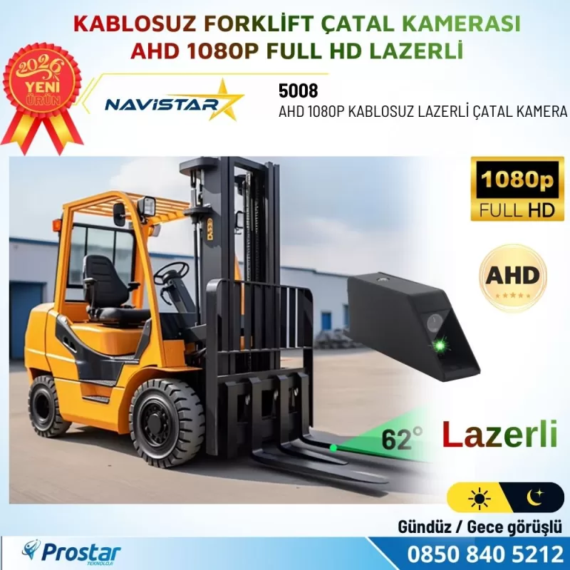 Kablosuz Lazerli Forklift Çatal Kamerası AHD 1080P Full HD Mıknatıslı Su Geçirmez Gece Görüşlü Tekli Kamera — kod NVS-5008 — görsel 2