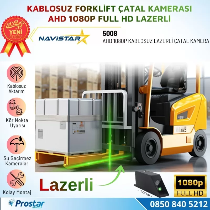 Kablosuz Lazerli Forklift Çatal Kamerası AHD 1080P Full HD Mıknatıslı Su Geçirmez Gece Görüşlü Tekli Kamera — kod NVS-5008 — görsel 3