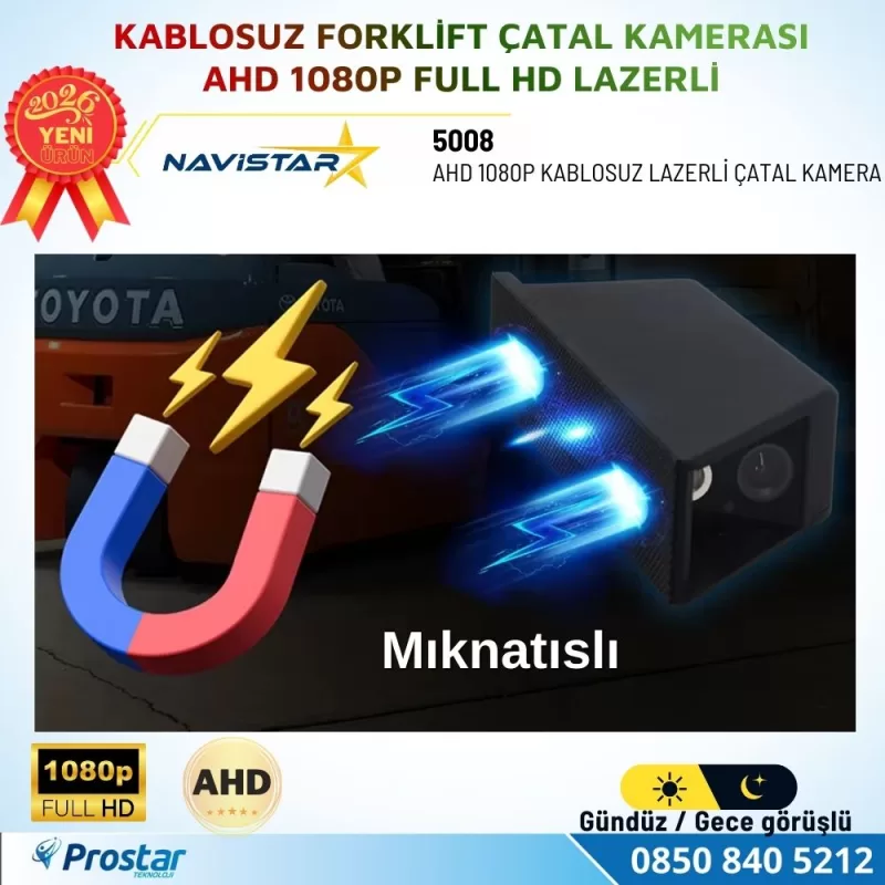Kablosuz Lazerli Forklift Çatal Kamerası AHD 1080P Full HD Mıknatıslı Su Geçirmez Gece Görüşlü Tekli Kamera — kod NVS-5008 — görsel 4