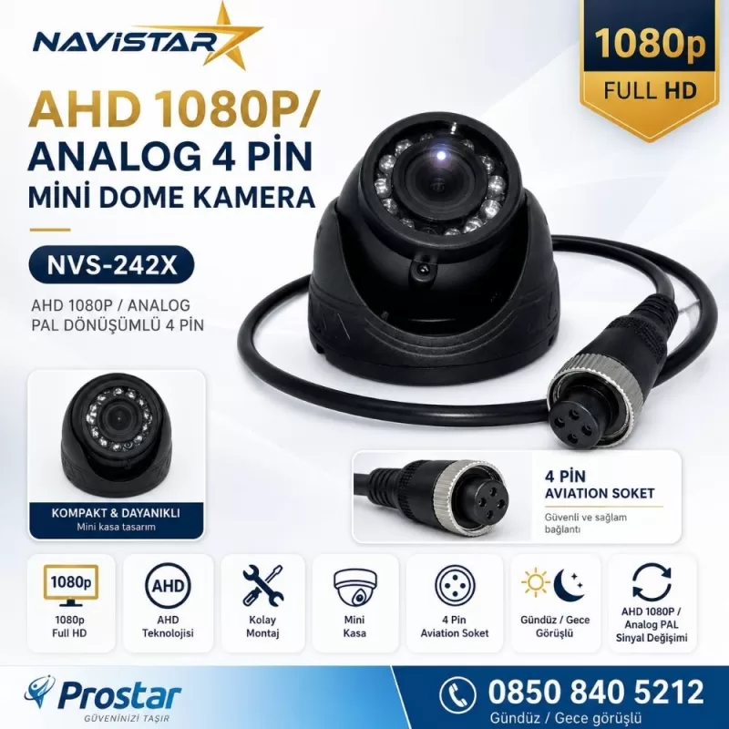 AHD 1080P/Analog Pal Dönüşümlü Plastik Metal Mini Dome Kamera — kod NVS-242X