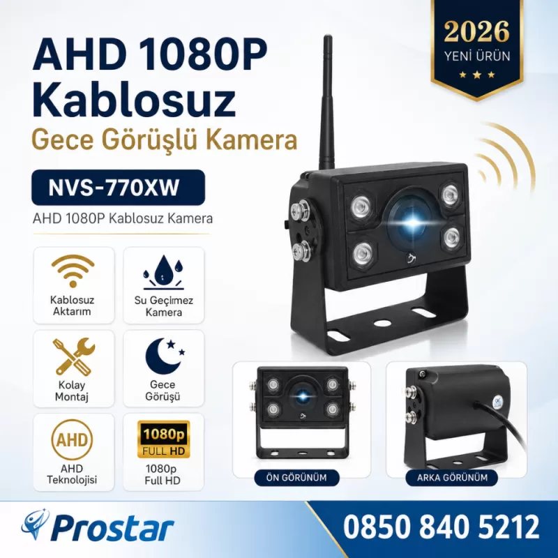 AHD 1080P Kablosuz Ledli Gece Görüşlü Araç Kamerası — kod NVS-770XW