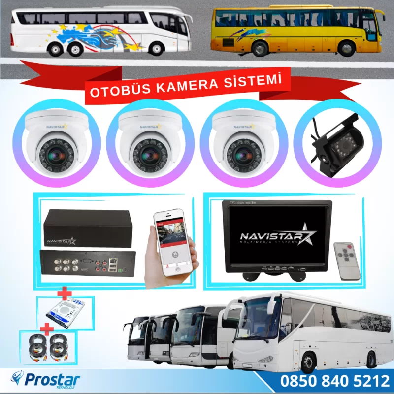 Otobüsler Için Kayıtlı 4 Kameralı 320 Gb Harddiskli Kamera Seti — kod NvsBus320