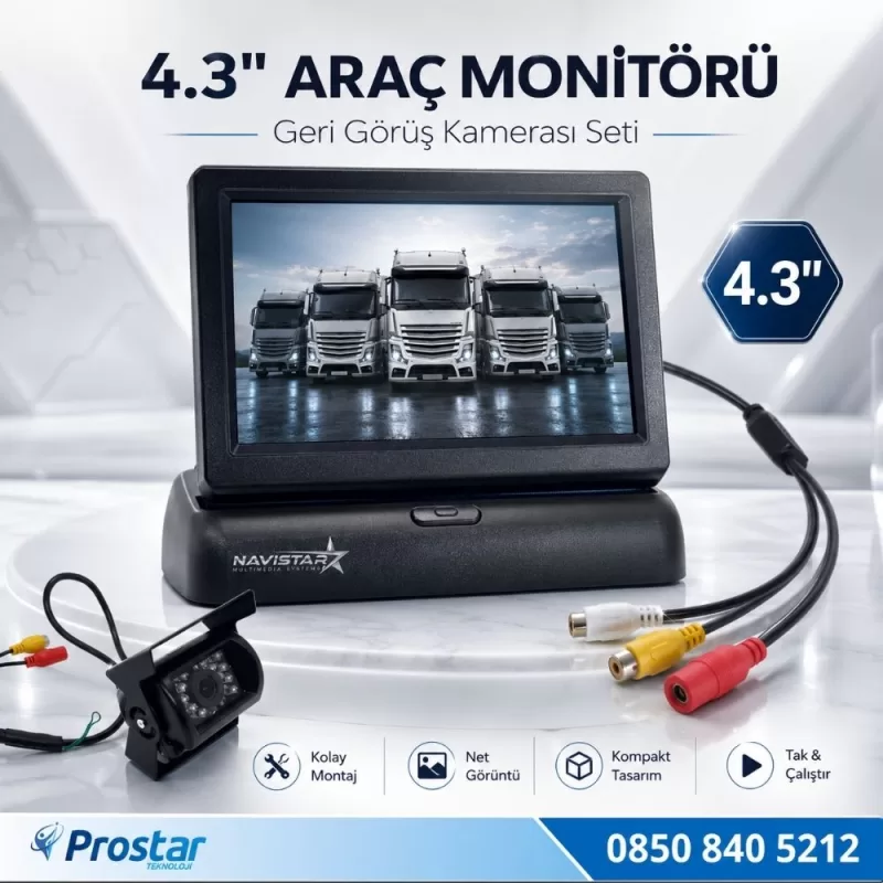 4.5 Inç Tft Lcd Araç Monitörü Ekran + 1 Adet Geri Görüş Kamerası Büyük Boy Dahil Set — kod 2696K