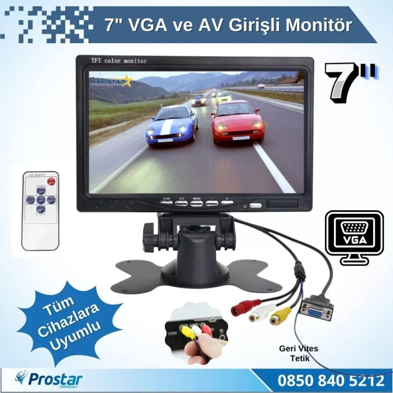 7" Vga Ve Av Girişli Araç Monitörü — kod NVS-7260VGA