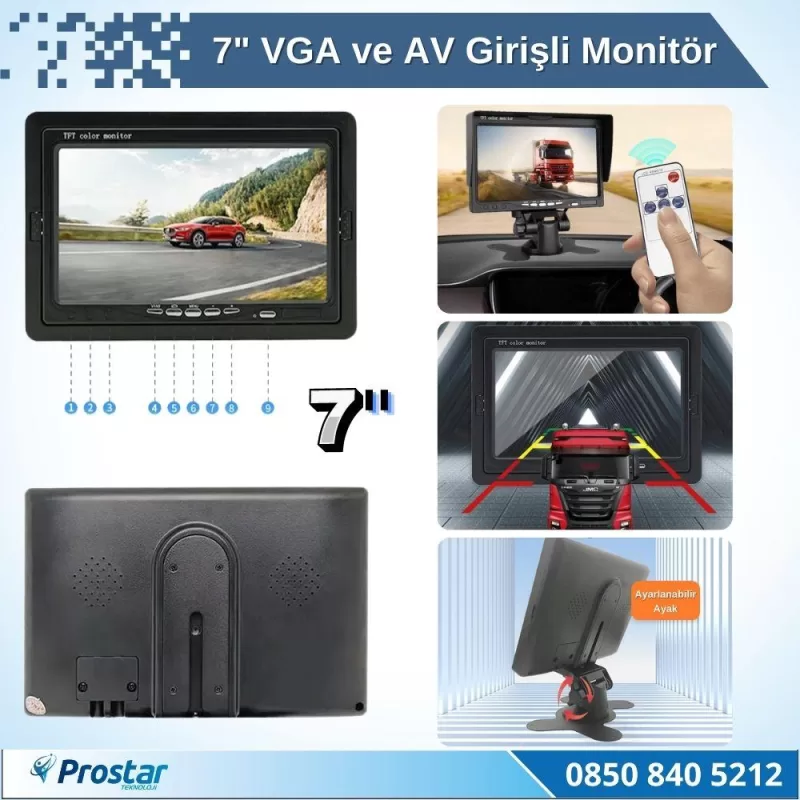 7" Vga Ve Av Girişli Araç Monitörü — kod NVS-7260VGA — görsel 3