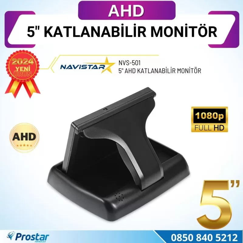 5" AHD Katlanabilir Monitör 1080P/720P/Analog destekli — kod NVS-501 — görsel 4