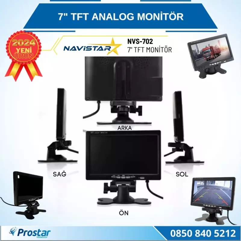 7" TFT 2 Adet Video Girişli Analog Monitör — kod NVS-702 — görsel 2