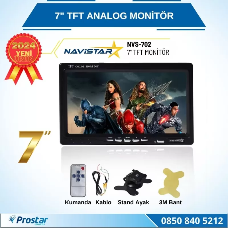 7" TFT 2 Adet Video Girişli Analog Monitör — kod NVS-702 — görsel 3
