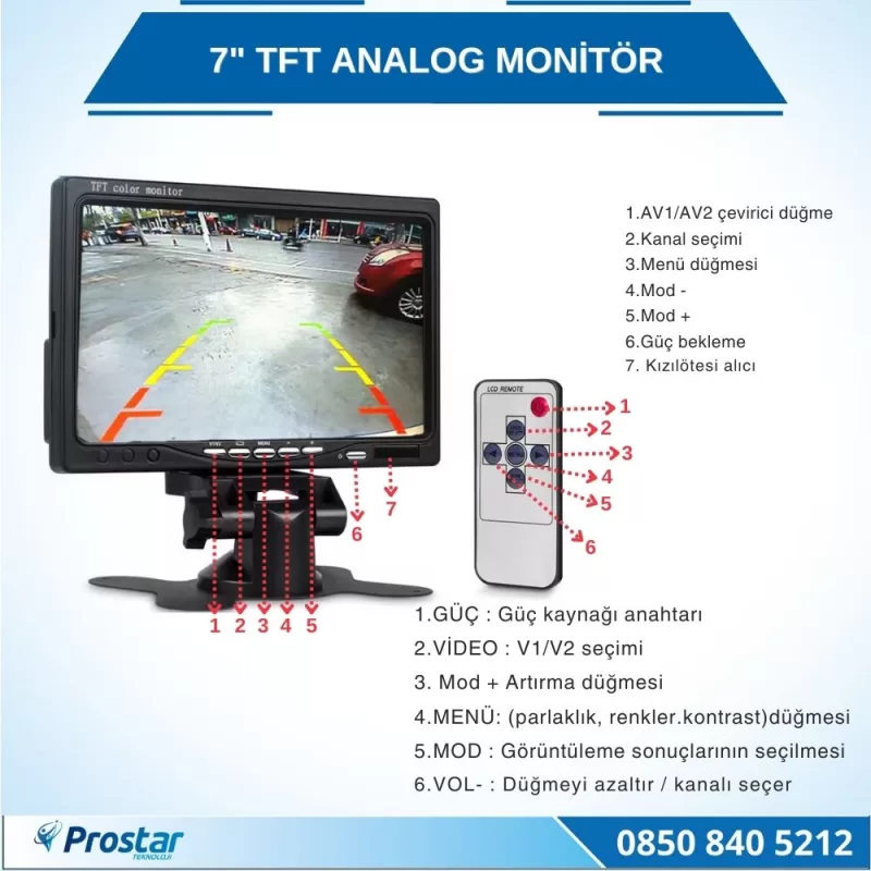 7" TFT 2 Adet Video Girişli Analog Monitör — kod NVS-702 — görsel 4