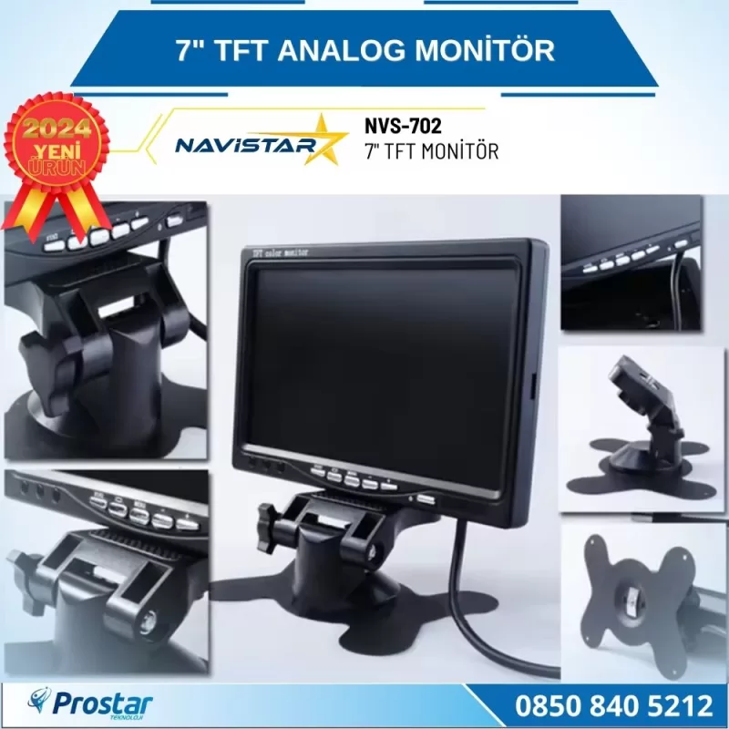 7" TFT 2 Adet Video Girişli Analog Monitör — kod NVS-702 — görsel 5