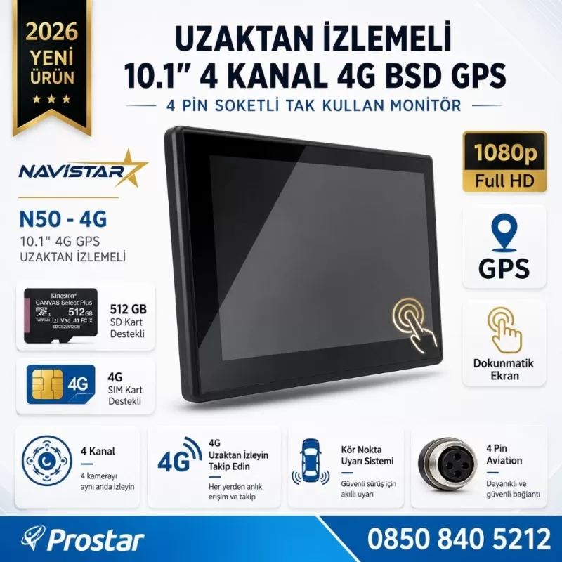 Uzaktan izlemeli 10.1 inç Dokunmatik 4 Kanal 4G GPS BSD Kör Nokta Uyarı Sistemli Monitör — kod N50-4G