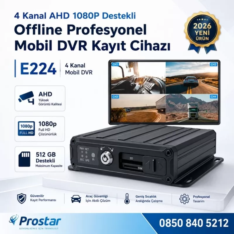 4 Kanal AHD 1080P Full HD Offline Profesyonel Mobil DVR Kayıt Cihazı 512 GB SD Kart Destekli H.265 Kayıt Sistemi — kod E224