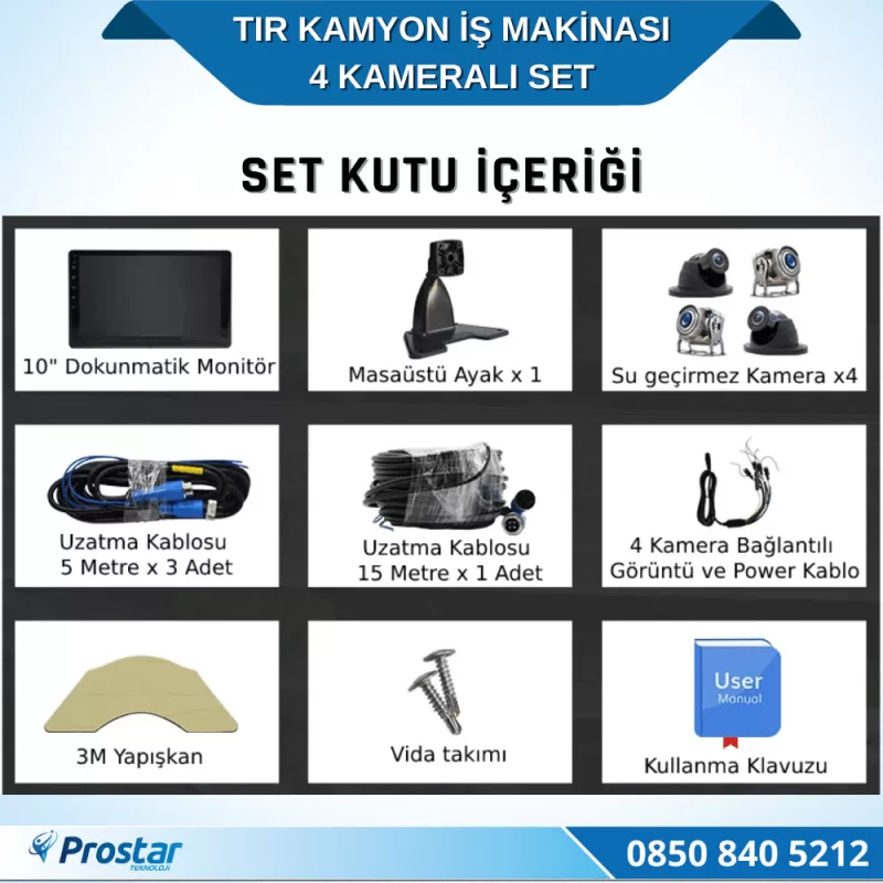 4 Kameralı 10 Inç Dokunmatik Ekranlı 256 Gb Sd Destekli Tır Kamyon İş Makinası Tak Kullan Kamera Seti — kod 2968 — görsel 7