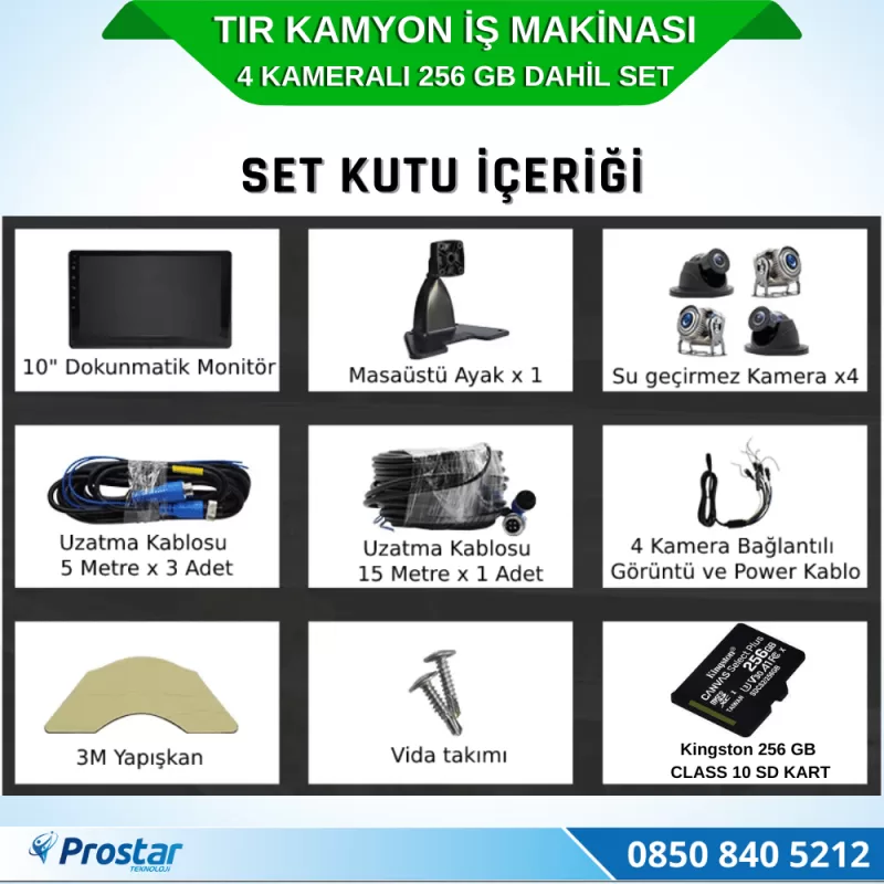 256 Gb Dahil 4 Kameralı 10 Inç Dokunmatik Ekranlı Tır Kamyon Tak Kullan Kamera Seti — kod 2968SD256Dahil — görsel 7