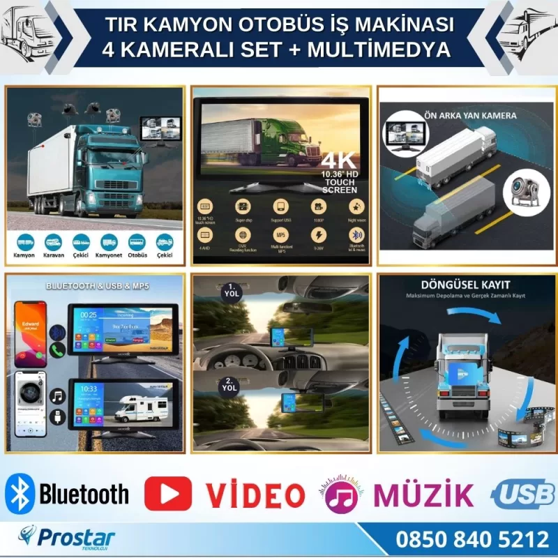 Tır Ve Kamyon 10.36" Dokunmatik Ekranlı 4 Kameralı Kayıtlı Video Müzik Telefon Ekran Yansıtma Özellikli Tak Kullan Kamera Seti — kod NVS-A8-4CH — görsel 5