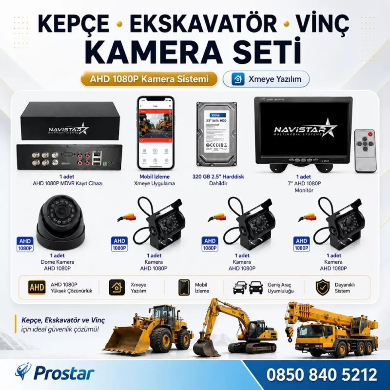 Ekskavatör Dozer Greyder Vinç Kepçe Uzaktan İzlemeli 4 Kameralı 320 Gb Harddisk Kamera Seti — kod ismakine320set