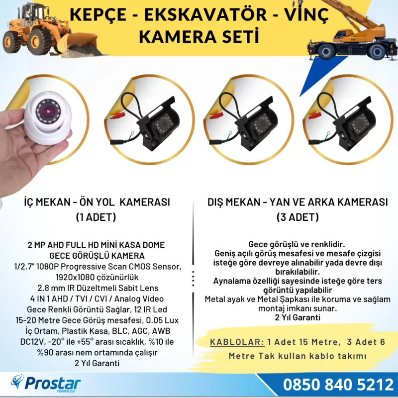 Ekskavatör Dozer Greyder Vinç Kepçe Uzaktan İzlemeli 4 Kameralı 320 Gb Harddisk Kamera Seti — kod ismakine320set — görsel 3