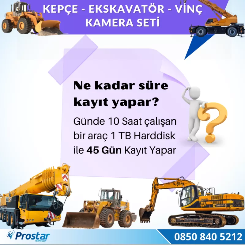 Uzaktan İzlemeli 4 Kameralı Ekskavatör Dozer Greyder Vinç Kepçe 1 Tb Harddisk Kamera Seti — kod ismakinesi1TB — görsel 4